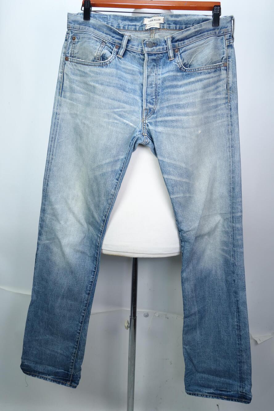 Simon Miller Denton Jeans Mens 34x32 Light Wash Blue Selvedge Denim Button Fly